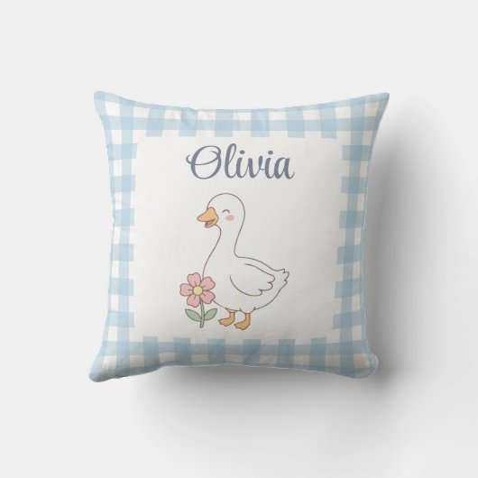 Funny Goose Gingham Throw Pillow クッション (裏面)