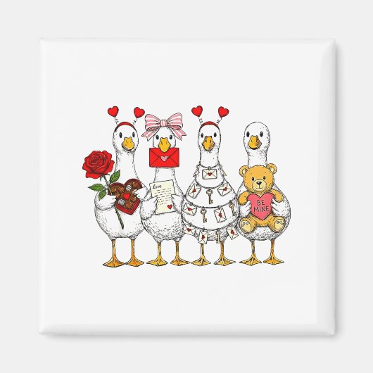 Funny Goose Happy Valentine Goose Cute Heart Lover マグネット (正面)