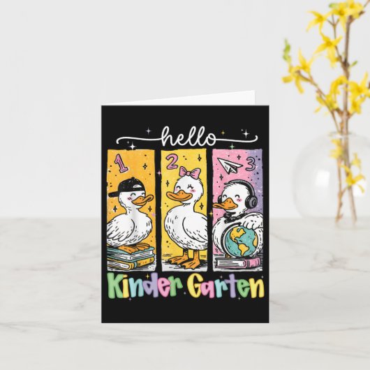 Funny Goose Hello Kindergarten Back To School Firs カード (黄色い花)
