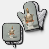 funny goose in toilet 鍋つかみ&鍋敷きセット (正面/裏面)
