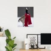 Funny Goose with Red Scarf Winter Personalized  ポスター (ホームオフィス)