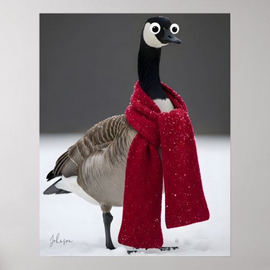 Funny Goose with Red Scarf Winter Personalized  ポスター (正面)