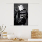 Funny Gorilla Bathroom Art Print, Toilet Paper Hat ポスター (キッチン)