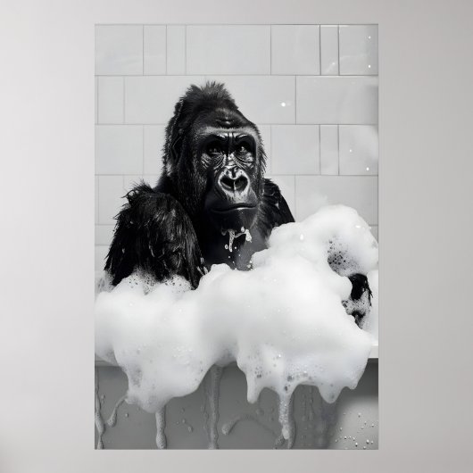Funny Gorilla Bubble Bath Print, Bathroom Animal ポスター (正面)