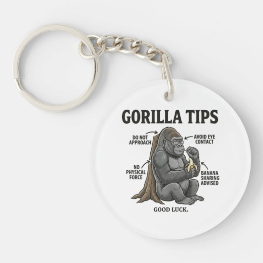 Funny Gorilla Safety Tips Infographic Illustration キーホルダー (正面)