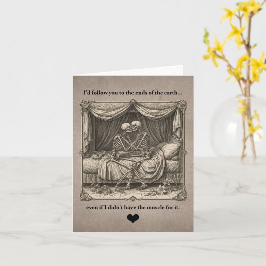 Funny Goth Skelton couple Valentine Anniversary    カード (黄色い花)