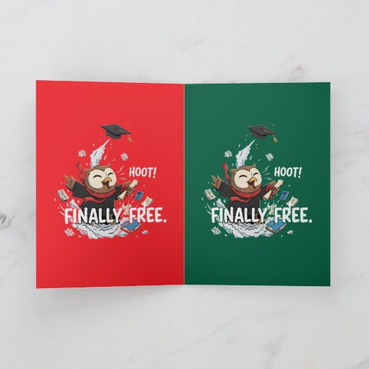 Funny Graduation Owl Finally Free Retro Cartoon カード (内部)
