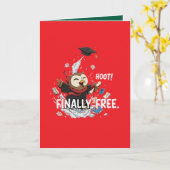 Funny Graduation Owl Finally Free Retro Cartoon カード (黄色い花)