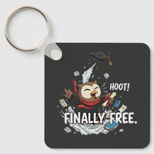 Funny Graduation Owl Finally Free Retro Cartoon キーホルダー (正面)