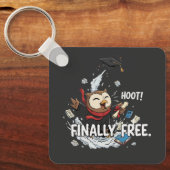 Funny Graduation Owl Finally Free Retro Cartoon キーホルダー (正面)