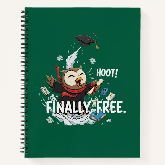 Funny Graduation Owl Finally Free Retro Cartoon ノートブック (正面)