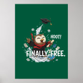 Funny Graduation Owl Finally Free Retro Cartoon ポスター (正面)