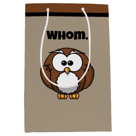 Funny Grammar Owl Cartoon for Writers & Word Nerds ミディアムペーパーバッグ (正面)