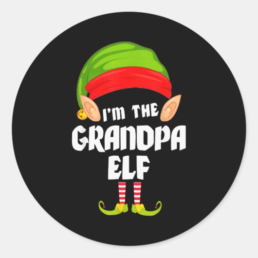 Funny Grandpa Elf Matching Family Group Pj Christm ラウンドシール (正面)