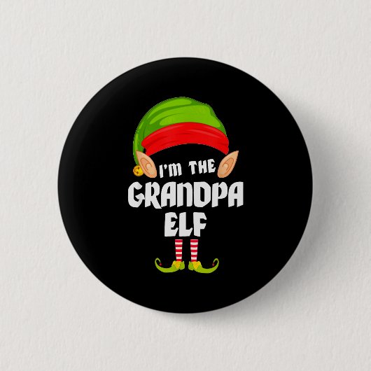 Funny Grandpa Elf Matching Family Group Pj Christm 缶バッジ (正面)