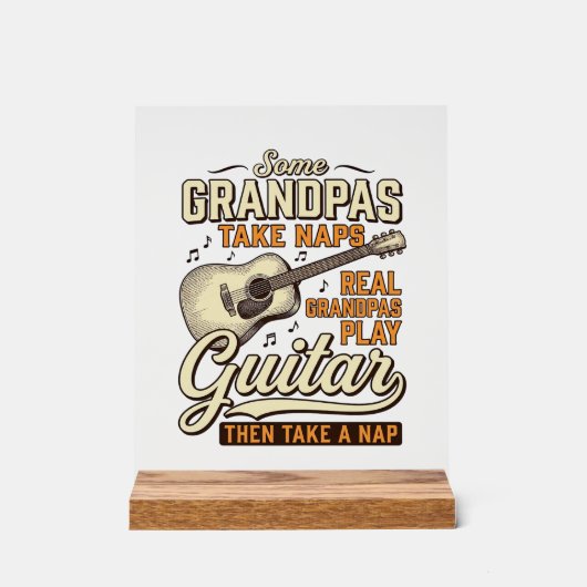 Funny Grandpa Guitar Vintage Engraving Shirt Desig アクリルサイン (正面)