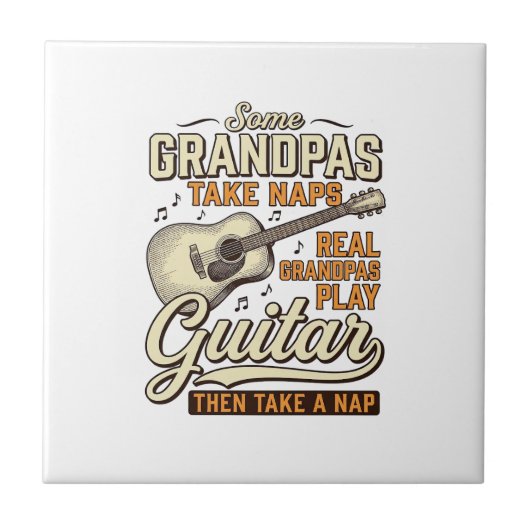 Funny Grandpa Guitar Vintage Engraving Shirt Desig タイル (正面)