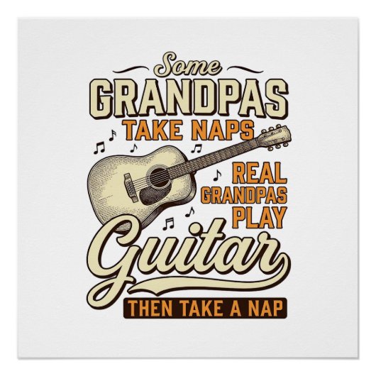 Funny Grandpa Guitar Vintage Engraving Shirt Desig ポスター (正面)