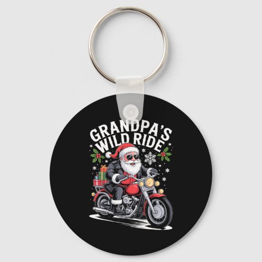 Funny Grandpa's Biker Ride Christmas Motorcycle Sa キーホルダー (正面)
