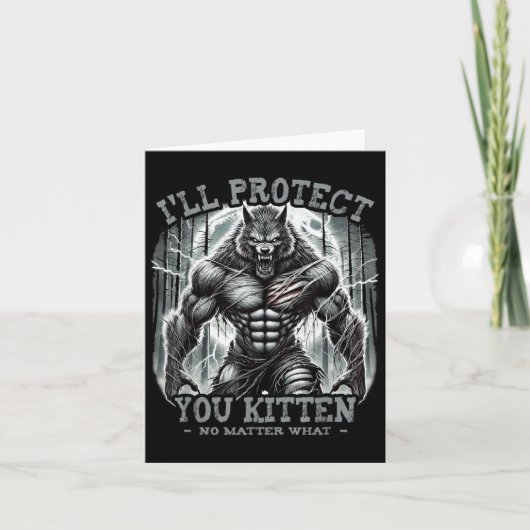 Funny Graphic Tee Ill Protect You Kitten Alpha Wol カード (正面)