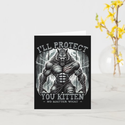 Funny Graphic Tee Ill Protect You Kitten Alpha Wol カード (黄色い花)