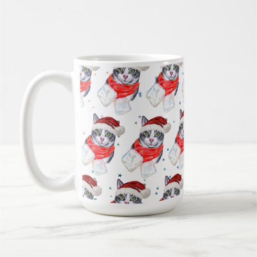 Funny Gray and White Tabby Cat Christmas コーヒーマグカップ (左)