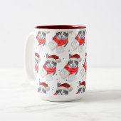 Funny Gray and White Tabby Cat Christmas ツートーンマグカップ (正面左)