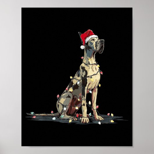 Funny Great Dane Christmas Graphics Dog Lights Lov ポスター (正面)