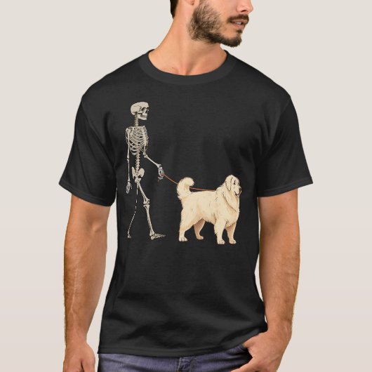 Funny Great Pyrenees Skeleton Dog Walking Hallowee Tシャツ (正面)