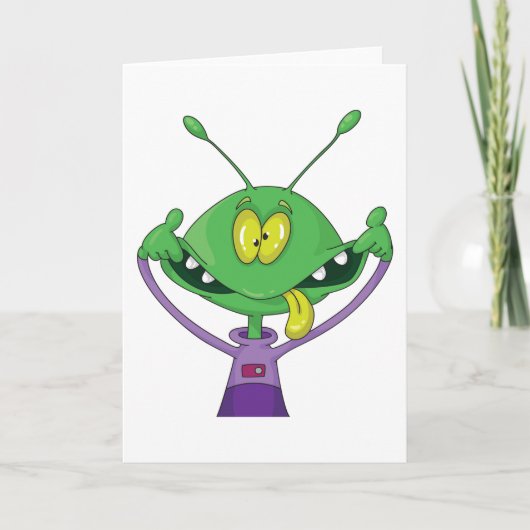 Funny Green Alien Making Silly Face カード (正面)
