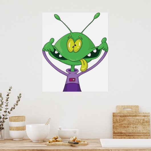 Funny Green Alien Making Silly Face ポスター (キッチン)
