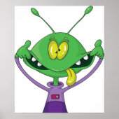 Funny Green Alien Making Silly Face ポスター (正面)