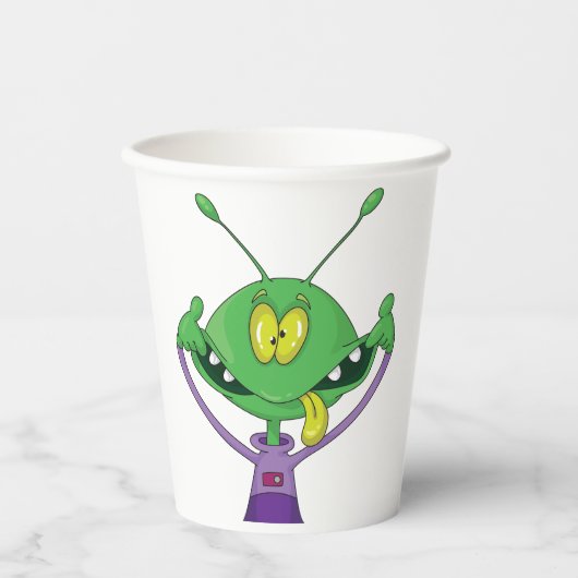 Funny Green Alien Making Silly Face 紙コップ (正面)