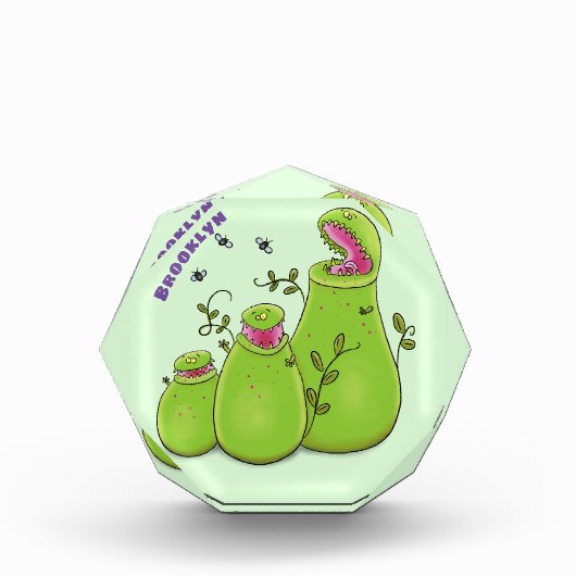 Funny green carnivorous pitcher plants cartoon フォトブロック (正面)
