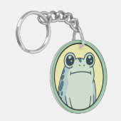 Funny Green Deadpan Frog Toad  キーホルダー (正面左)