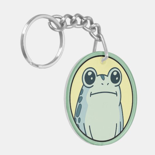 Funny Green Deadpan Frog Toad  キーホルダー (正面左)