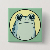 Funny Green Deadpan Frog Toad  缶バッジ (正面)