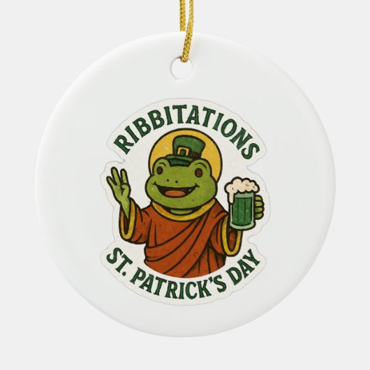 Funny Green Frog St. Patrick's Day  セラミックオーナメント (正面)