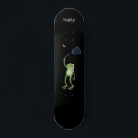 Funny green frog swatting fly cartoon スケートボード<br><div class="desc">This funny green frog is catching lunch with a flyswatter. Drawn in silly cartoon illustration style.</div>