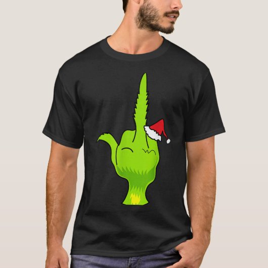 Funny Green Hand Middle Finger Xmas Santa  Tシャツ (正面)