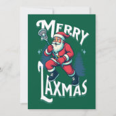 Funny Green Merry Laxmas Lacrosse Team Christmas シーズンカード (正面)