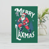 Funny Green Merry Laxmas Lacrosse Team Christmas シーズンカード (スタンド正面)