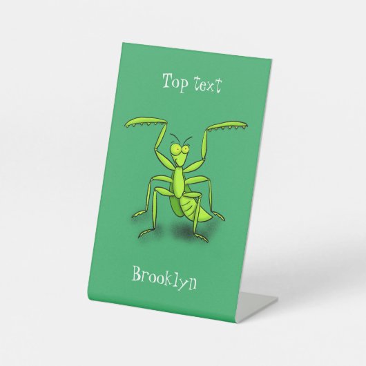 Funny green praying mantis cartoon illustration 台座サイン (正面)