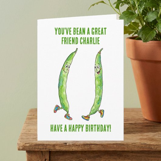 Funny Green Runner Bean Best Friend Birthday カード