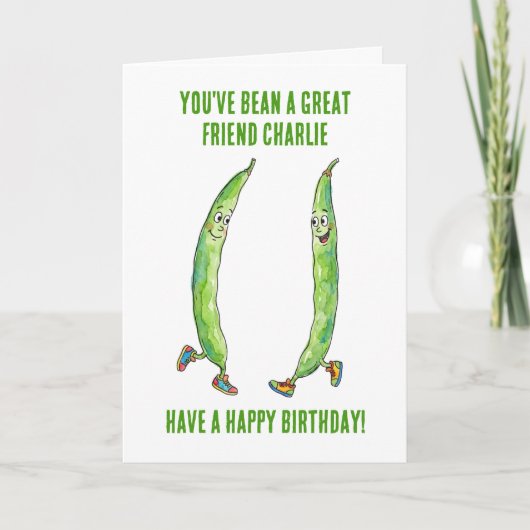 Funny Green Runner Bean Best Friend Birthday カード (正面)