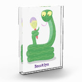 Funny green snake with maraca cartoon フォトブロック (左)