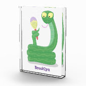 Funny green snake with maraca cartoon フォトブロック (右)