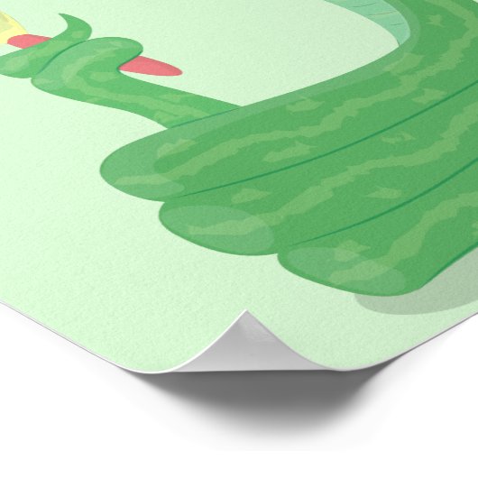 Funny green snake with maraca cartoon ポスター (角)