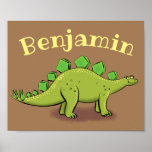 Funny green stegosaurus dinosaur cartoon ポスター<br><div class="desc">Our funny green stegosaurus cartoon dinosaur is happy and cool. I love dinosaurs!</div>