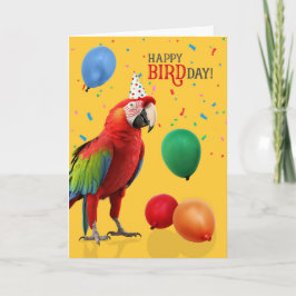 Funny Green Winged Macaw Parrot Birthday カード